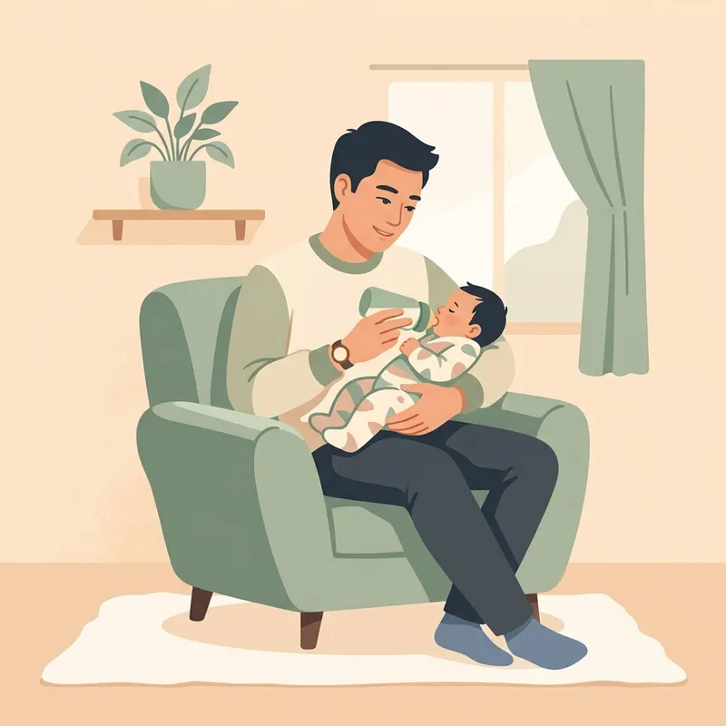 Hình minh họa ba bế bé ở góc 45 độ tập bú bình theo phương pháp Paced Feeding nằm ngang song song mặt đất