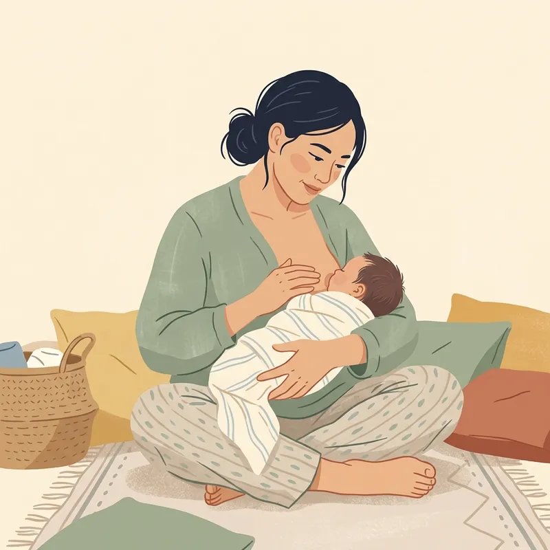 Người mẹ đang dỗ dành ôm bé sơ sinh 3 tuần tuổi đang trong giai đoạn khủng hoảng tăng trưởng bú dồn dập