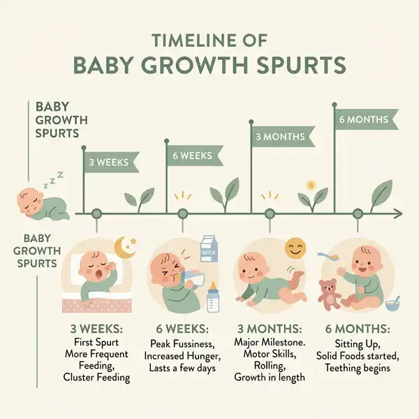 Sơ đồ timeline các mốc khủng hoảng tăng trưởng Growth Spurt của trẻ sơ sinh